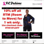 10% off RTM (Room to Move) Dresses, Tops, Jackets, Pants+More. Free Delivery for Orders over $25 @ VL Fashions