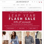 Jeanswest 30% off Sale in Store and Online (40% off for Members)