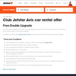 Free Double Upgrade (or 1000 QFF Points) on Avis Car Rental (& More) for Jetstar Club Members