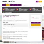 Virgin Australia Double Cashback at Cashrewards - 2% on Domestic Flights, 3% on International Flights