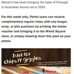 Free Regular Chips with a Burger, Wrap or Pita Purchase at Nando's World Square Sydney