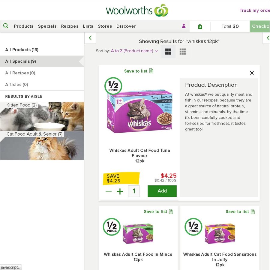 Woolies cat food store specials