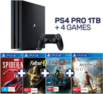 PlayStation 4 Pro 1TB + 4 Games (Spiderman, God of War, Assassin's Creed: Odyssey, Fallout 76) $520.60 +Delivery @ EB Games eBay