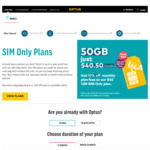 Optus 12-Month SIM Only Plans: 25% off 80GB $41.25 [Students, New Services Only], 10% off 50GB $40.50 & 80GB $49.50