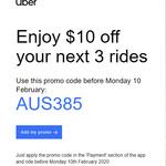 $10 off Your Next 3 Rides @ Uber