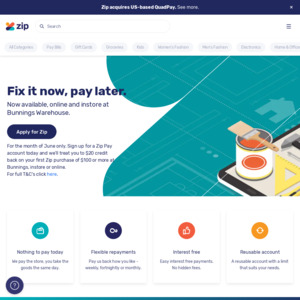 20 Credit Back On Your First Zip Purchase Of 100 At Bunnings New Zip Customers Ozbargain 20 Credit Back On Your First Zip Purchase Of 100 At Bunnings New Zip Customers Ozbargain