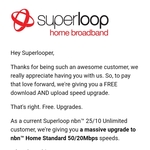 Free Speed Upgrade for 6 Months from nbn 25/10Mbps to 50/20Mbps for Existing Customers @ Superloop