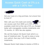 Citi Quick Cash: 12-Month Interest Free (Bonus $100 Gift Card with $1000+ Cash Advance), 1.90% Setup Fee @ Citi