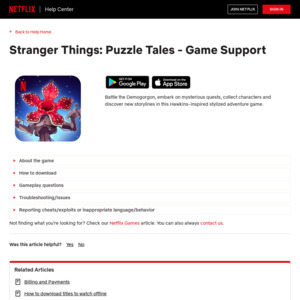 [iOS, Android, SUBS] Stranger Things Puzzle Tales, Country Friends, Flutter Butterflies @ Netflix Apple App & Google Play Stores