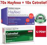 Allergy Relief Medication: 70x Hayfexo 180mg + 10x Cetrelief 10mg $15.79 Delivered @ PharmacySavings