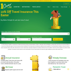 10% off Travel Insurance @ 1Cover Travel Insurance
