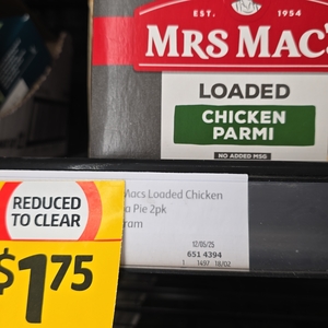 [NSW] $1.75 Mrs Mac's Loaded Chicken Parmi Pie 2pk @ Coles, Bankstown