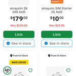 amaysim Starter Pack: $25 for $10, $35 for $12, $99 for $60 (+1000 Everyday Rewards Points), $240 for $179 In-store @ Woolworths