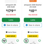 amaysim Starter Pack: $25 for $10, $35 for $12, $99 for $60 (+1000 EDR Points), $240 for $179 (+1000pts) In-store @ Woolworths