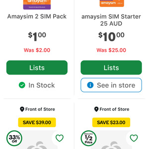amaysim Starter Packs: SIM Only for $1, $25 for $10, $35 for $12, $99 for $60 In-store @ Woolworths (Price-Beat @ Officeworks)