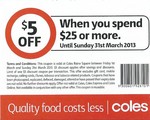 Coles Raine Square WA - $5 off $25 Spend (Reusable)