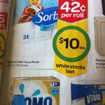 Sorbent Toilet Tissue 24 Pack $10 ($0.42 Per Roll) @ Woolworths 19/03