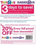 20% off @ TOYS R US Store Wide for 3 Days