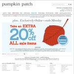 EXTRA 20% OFF Sale Items at Pumpkin Patch + Free Delivery. This Weekend Only