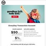 ME Bank - $50 Cashback + 5% PayPass Rebate for 6 Months (Today Only)