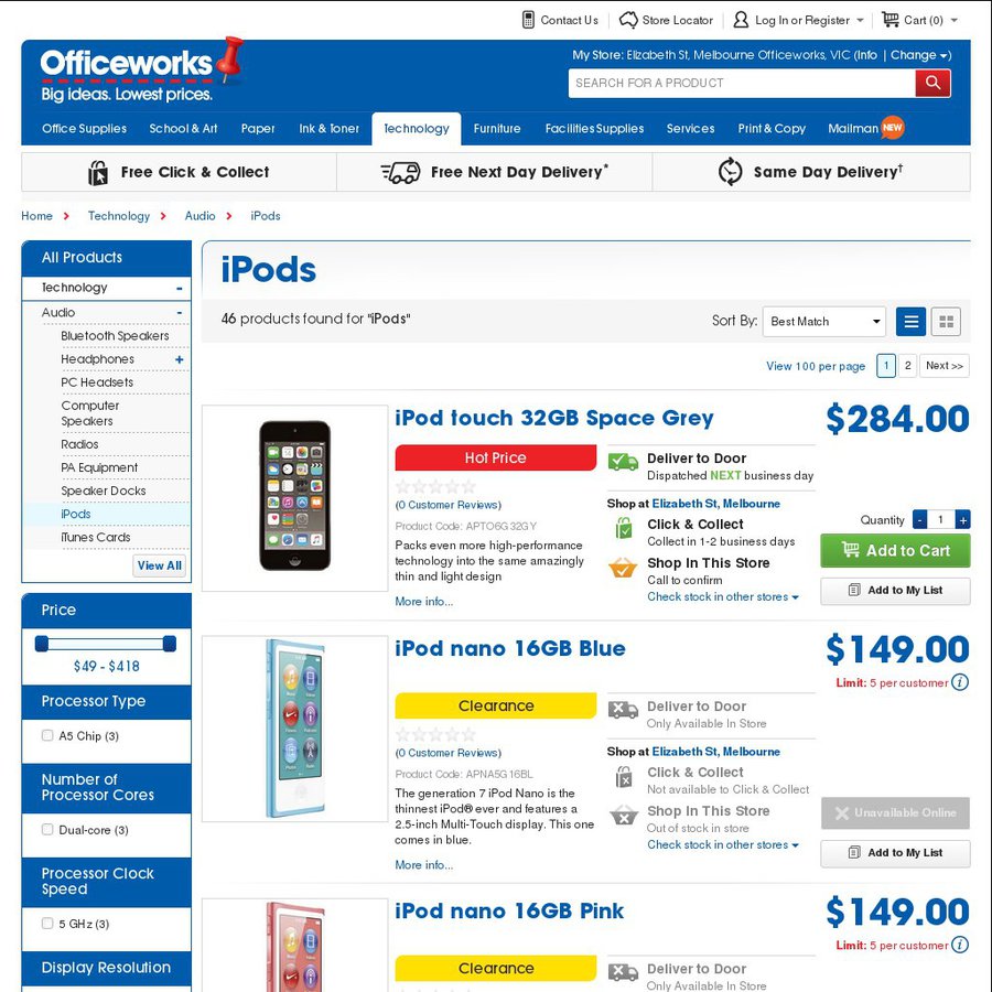 iPod Touch 6th Gen at Officeworks $284 for 32GB (RRP $349) - OzBargain