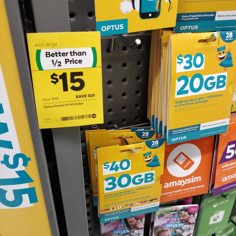 Optus 40 PrePaid Sim Starter Kit for 15 Woolworths