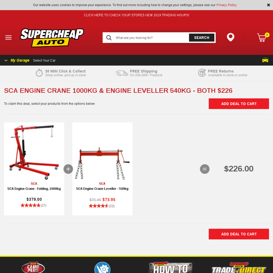 SCA Engine Crane 1000kg & Engine Leveller 540kg - $226 (Was $454.95 ...