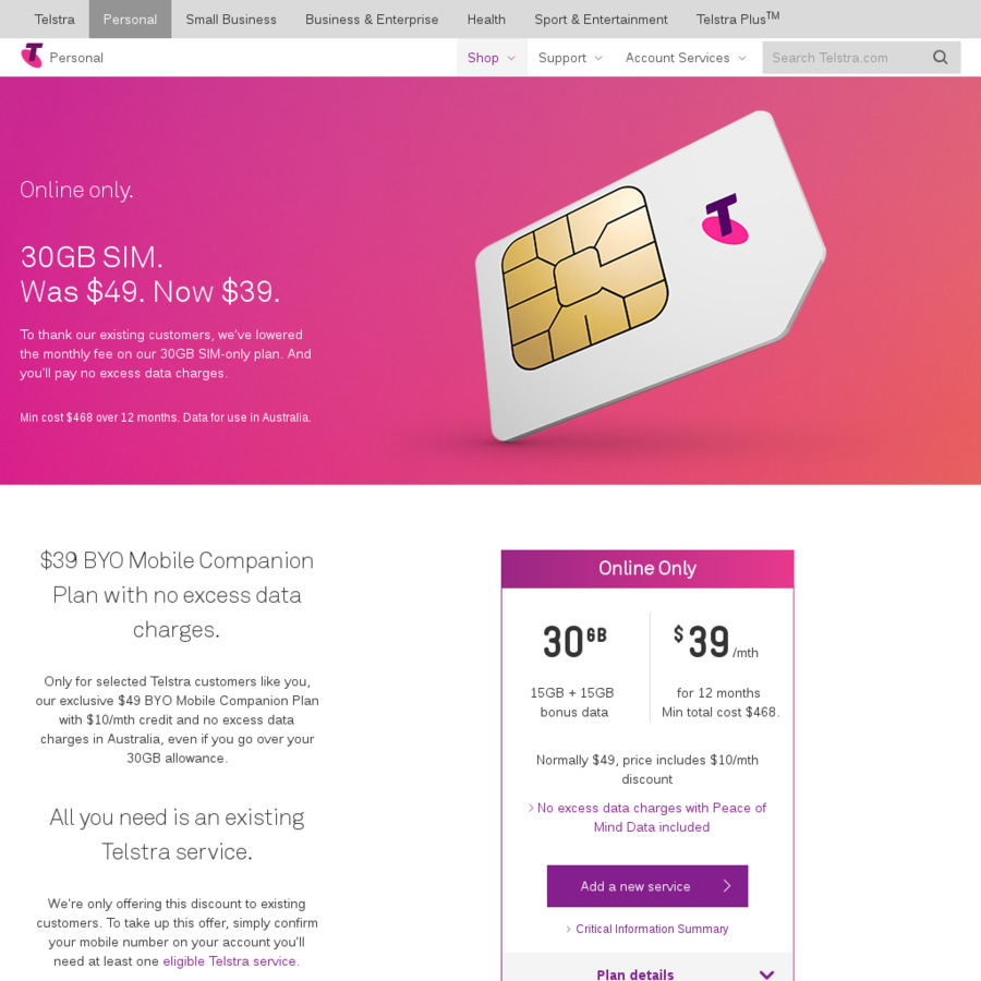 telstra business plans sim only