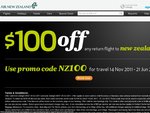 Air New Zealand - $100 off Any Return Flight to New Zealand (Travel 14 Nov 2011 - 21 Jun 2012)