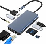 9 in 1 USB C Hub, 1000Mbps Ethernet, 30Hz HDMI, 60Hz VGA, 2 USB 3.0, PD87W, SD/TF Card $39.89 Delivered @ HARIBOL Amazon AU