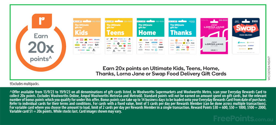 Earn Lots of Coles & Woolworths Bonus Points with Gift Cards