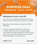 Free Delivery or $5 off or 15% off (Minimum Spend $20, Delivery Only) @ Menulog