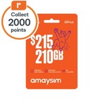$165 for amaysim $215 Starter Pack 210GB 1 Year + 2000 Everyday Rewards Points @ Woolworths