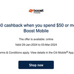 Get $30 Cashback When You Spend $50 or More at Boost Mobile @ Citibank Creditcard