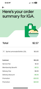 $3 off Sprite 1.25 Ltr Bottles from Select IGAs + Delivery / Service Fees @ Uber Eats