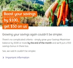 Increase Your ING Savings Maximiser Balance by $100 by Oct 31 and Get $50 @ ING