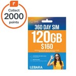 Lebara 360-Day Prepaid Starter Pack SIM 120GB $119 (Was $160) + 2000 EDR Points @ Woolworths in-Store