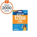 Lebara 360-Day Prepaid Starter Pack SIM 120GB $119 (Was $160) + 2000 EDR Points @ Woolworths in-Store