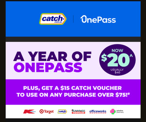 OnePass 1 Year Membership $20 Code + Bonus $15 off $75 Catch Voucher (New OnePass Members) @ Catch