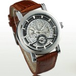 GOER Skeleton Date Automatic Mens Watch Brown Leather CHRO Only $11.23