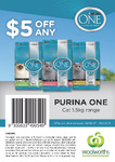 $5.00 off Any Purina One Cat 1.5kg Range Woolworths