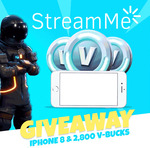 Win an iPhone 8 & 2800 Fortnite V bucks from Stream.me