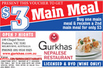 $3 Main Meal - at GURKHAS NEPALESE RESTAURANT. (Buy a Main Meal and Get Another for Only $3) Prahran VIC