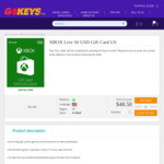 Xbox Live $50 USD Gift Card US $43.70 (~ AUD $63.75) @ G4KEYS (US Xbox Account Required)