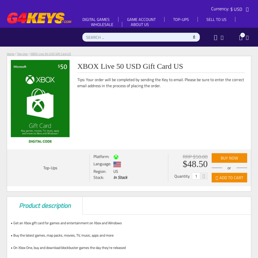 Xbox live gift card $20