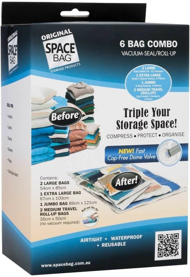 6 ORIGINAL SPACE BAG VACUUM SEAL 1 X Large, 4 Large, 1 Traveler