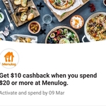 Commbank Rewards: $10 Cashback with $20 Minimum Spend @ Menulog