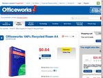 Officeworks 100% Recycled Ream A4 Paper $0.84