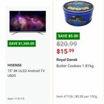 [QLD, SA, WA] Royal Dansk 1.8kg Butter Cookies $15.99, Hisense 75" 8K ULED TV $3499.99 (Was $4699.99) @ Costco (Membership Req)