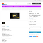 Nitecore NL166 RCR123A 650mAh Li-Ion Battery $5.99/ $6.99 Delivered @ Tech around You
